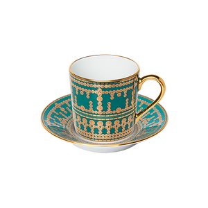 Set of 2 Coffee Cups and Saucers Tiara peacock blue gold