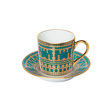 Set of 2 Coffee Cups and Saucers Tiara peacock blue gold