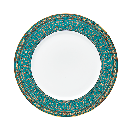 Set of 2 Large Dinner Plates Tiara peacock blue platinum