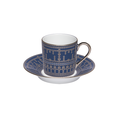 Set of 2 Coffee Cups and Saucers Tiara prussian blue platinum