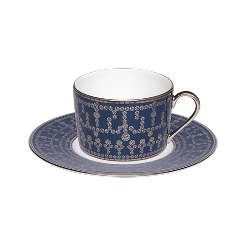 Set of 2 Teacups and Saucers Tiara peacock blue platinum