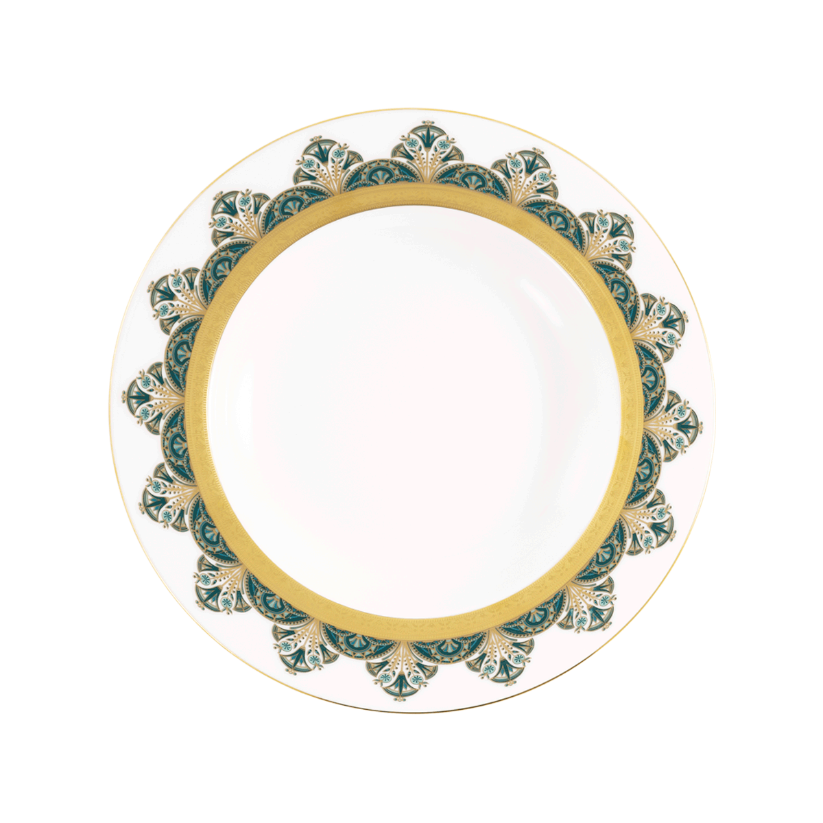 Rêves du Nil green gold rim soup plate