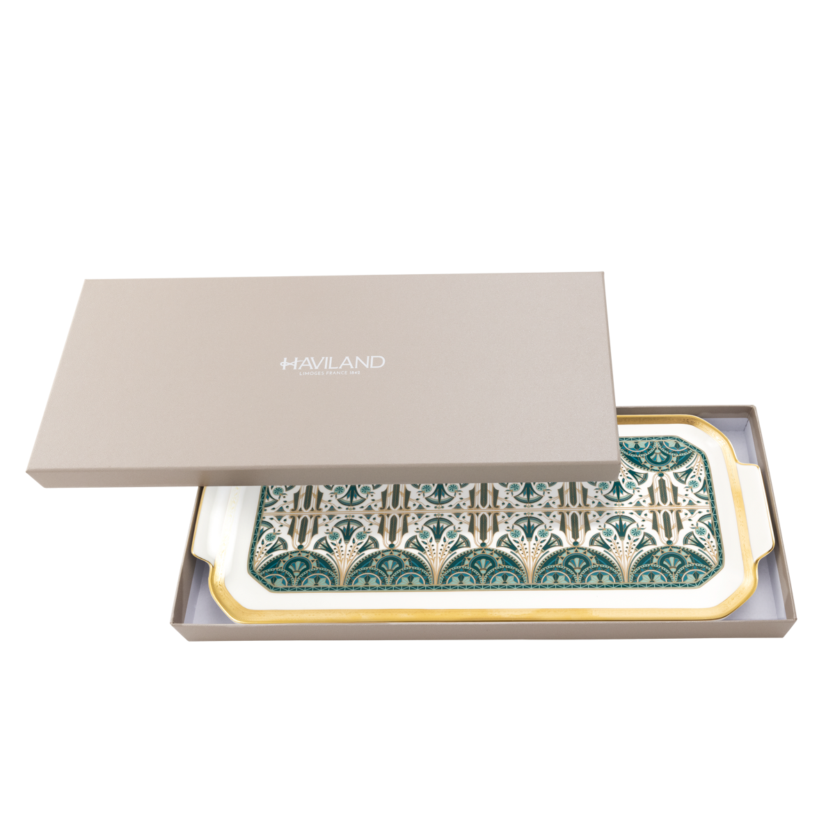 Set of 1 Oblong Cake Platter Rêves Du Nil gold