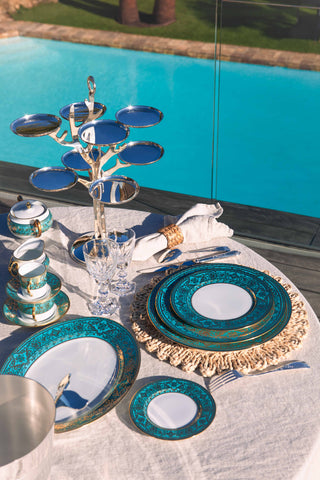 Set of 2 Large Dinner Plates Matignon pool blue gold