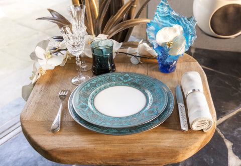 Set of 2 Large Dinner Plates Matignon pool blue platinum