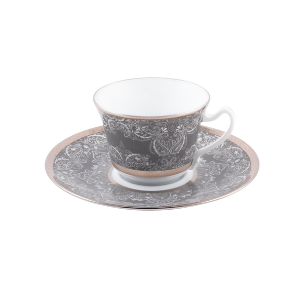 Set of 1 XL Cappuccino Cup and Saucer Romane gray