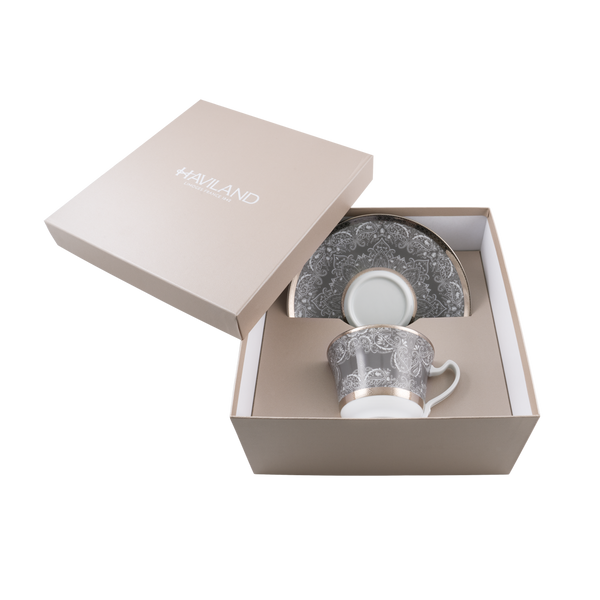 Set of 1 XL Cappuccino Cup and Saucer Romane gray