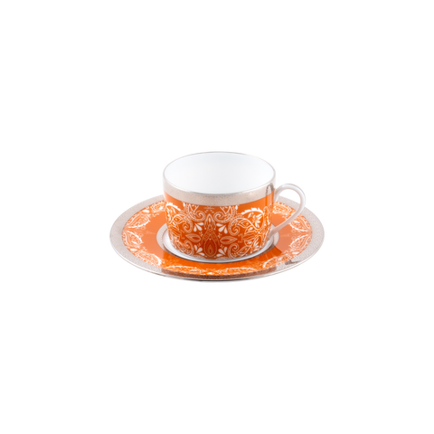 Set of 4 Teacups and Saucers - Romane Orange