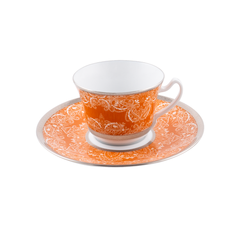 Set of 1 XL Cappuccino Cup and Saucer Romane orange