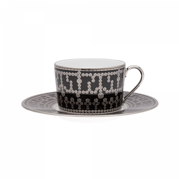 Set of 2 Teacups and Saucers Tiara black platinum