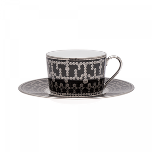 Set of 2 Teacups and Saucers Tiara black platinum