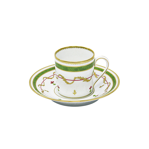 Set of 2 Coffee Cups and Saucers Vieux Paris Vert