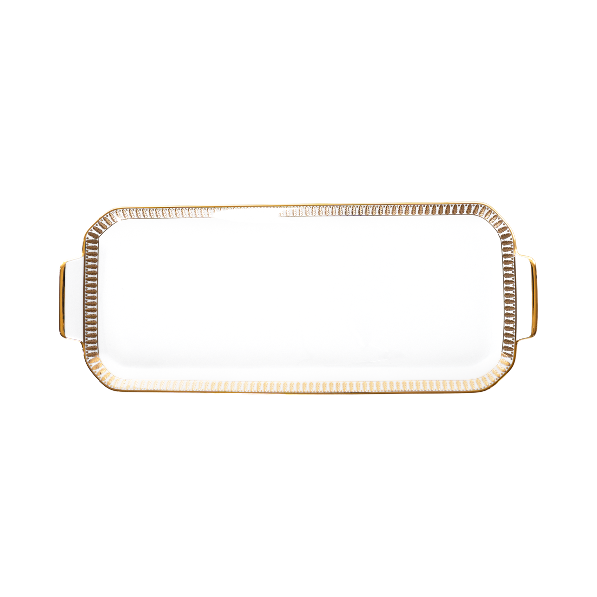 Set of 1 Oblong Cake Platter Plumes gold