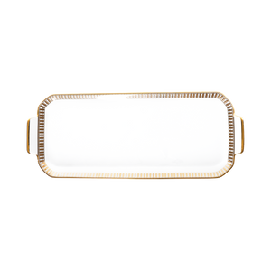 Set of 1 Oblong Cake Platter Plumes gold