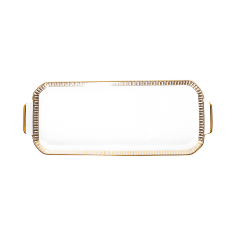 Set of 1 Oblong Cake Platter Plumes gold
