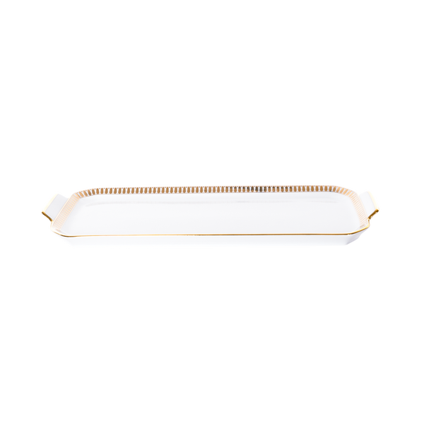 Set of 1 Oblong Cake Platter Plumes platinum