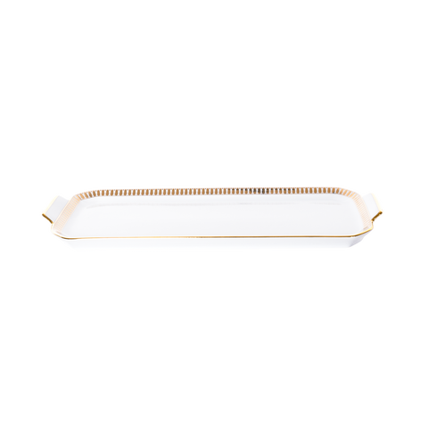 Set of 1 Oblong Cake Platter Plumes platinum