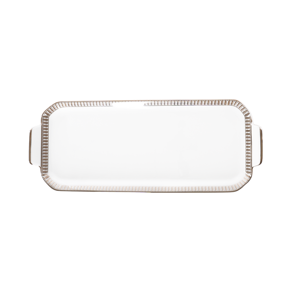 Set of 1 Oblong Cake Platter Plumes platinum