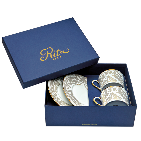 Set of 2 Teacups and Saucers Damassé white - Ritz Paris