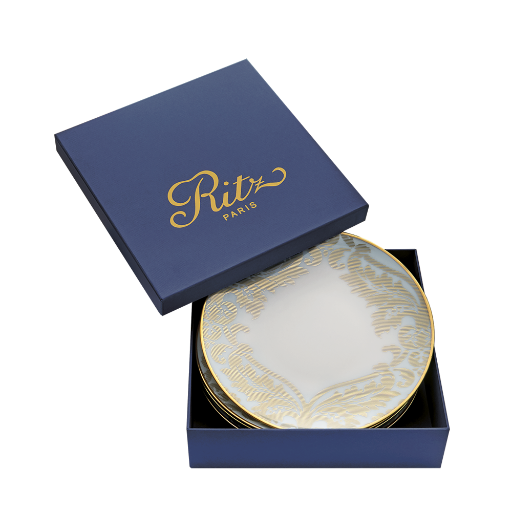 Set of 4 Dessert Plates Damassé white - Ritz Paris