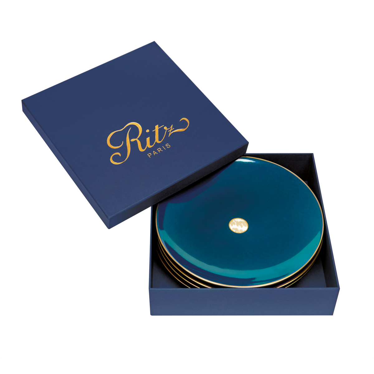 Set of 4 Dessert Plates Damassé blue - Ritz Paris