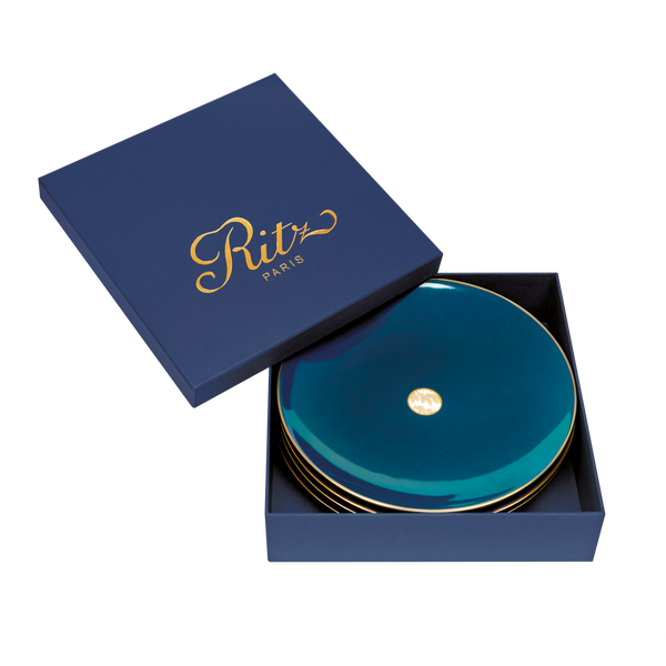 Set of 4 Dessert Plates Damassé blue - Ritz Paris