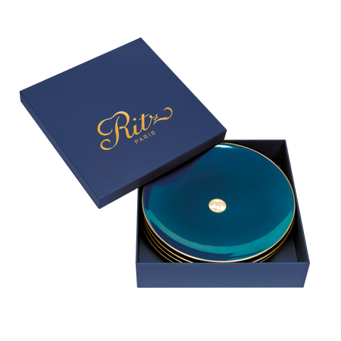Set of 4 Dessert Plates Damassé blue - Ritz Paris