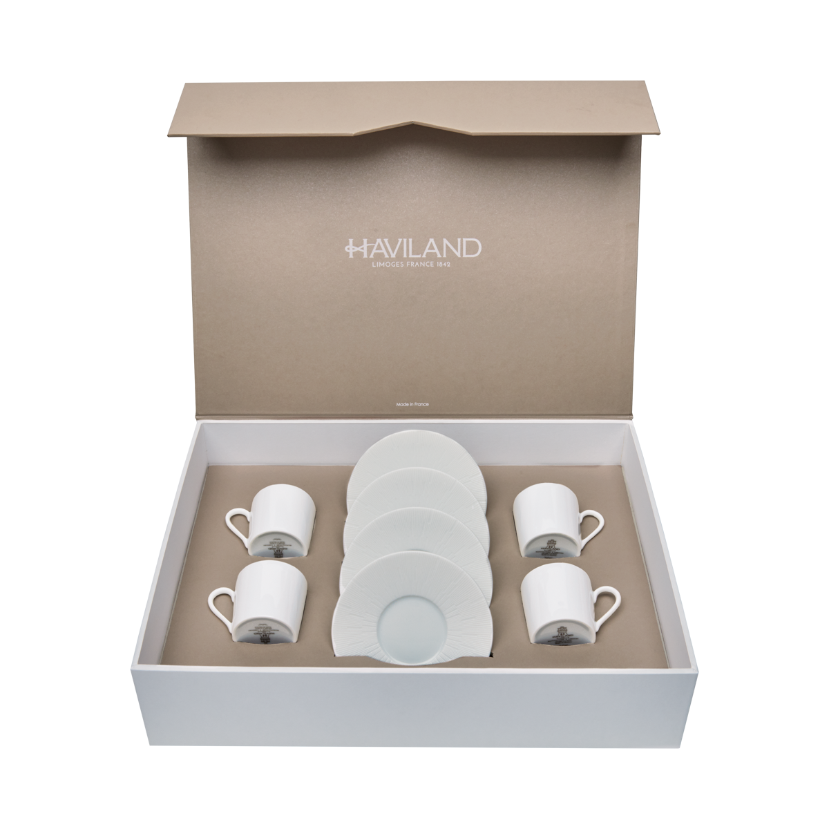 Set of 4 Coffee Cups Saucers Infini white