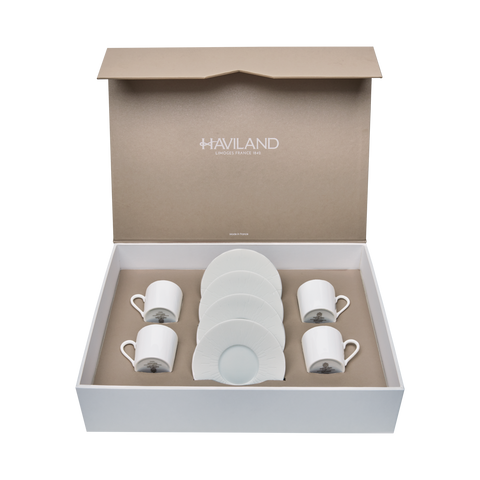 Set of 4 Coffee Cups Saucers Infini white