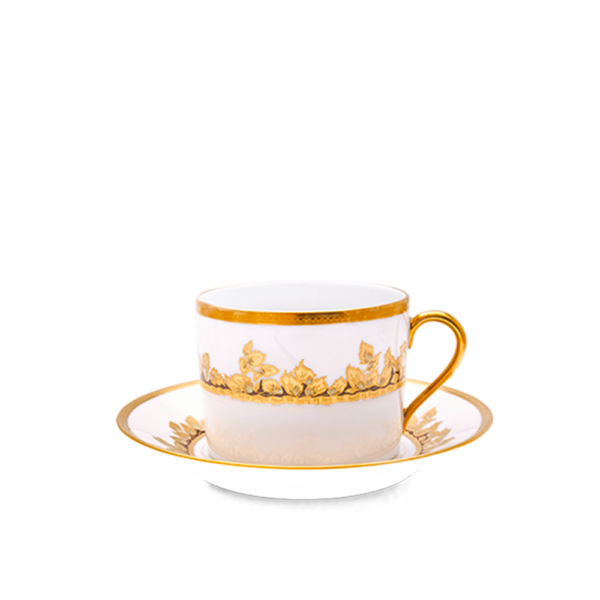 Set of 2 Teacups and Saucers Feuille d'Or white