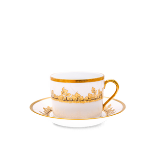 Set of 2 Teacups and Saucers Feuille d'Or white