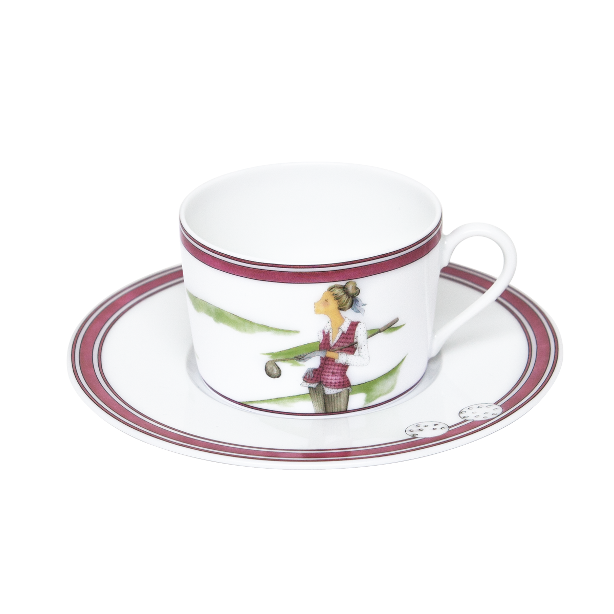 Set of 2 Teacups and Saucers Golf - Les Week-ends de Mademoiselle by Véronique Lataste