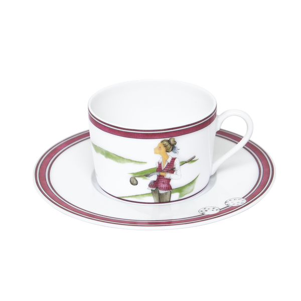 Set of 2 Teacups and Saucers Golf - Les Week-ends de Mademoiselle by Véronique Lataste