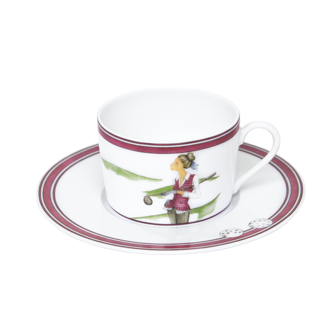 Set of 2 Teacups and Saucers Golf - Les Week-ends de Mademoiselle by Véronique Lataste