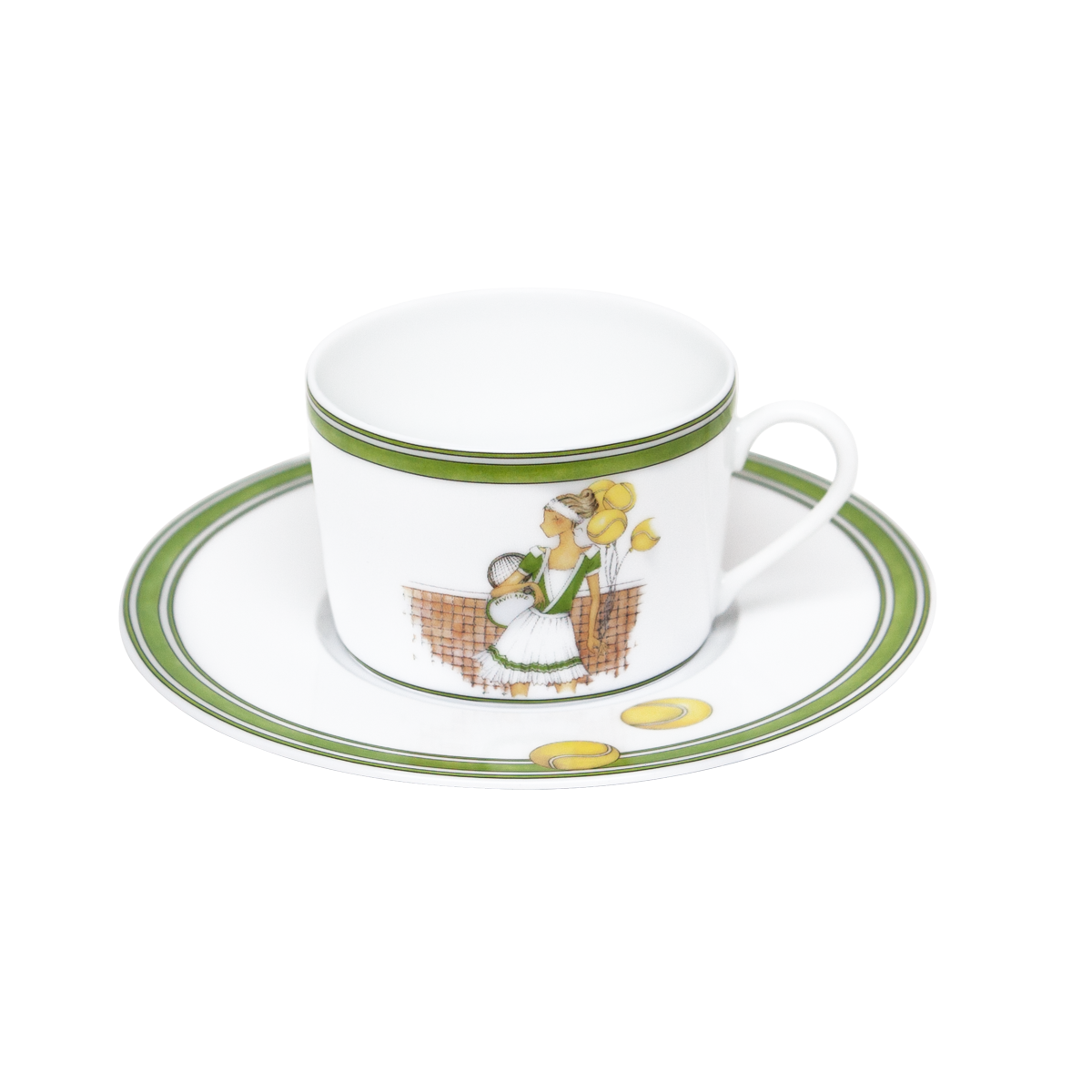 Set of 2 Teacups and Saucers Tennis - Les Week-ends de Mademoiselle by Véronique Lataste