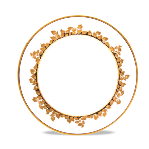 Set of 2 Large Dinner Plates Feuille d'Or white