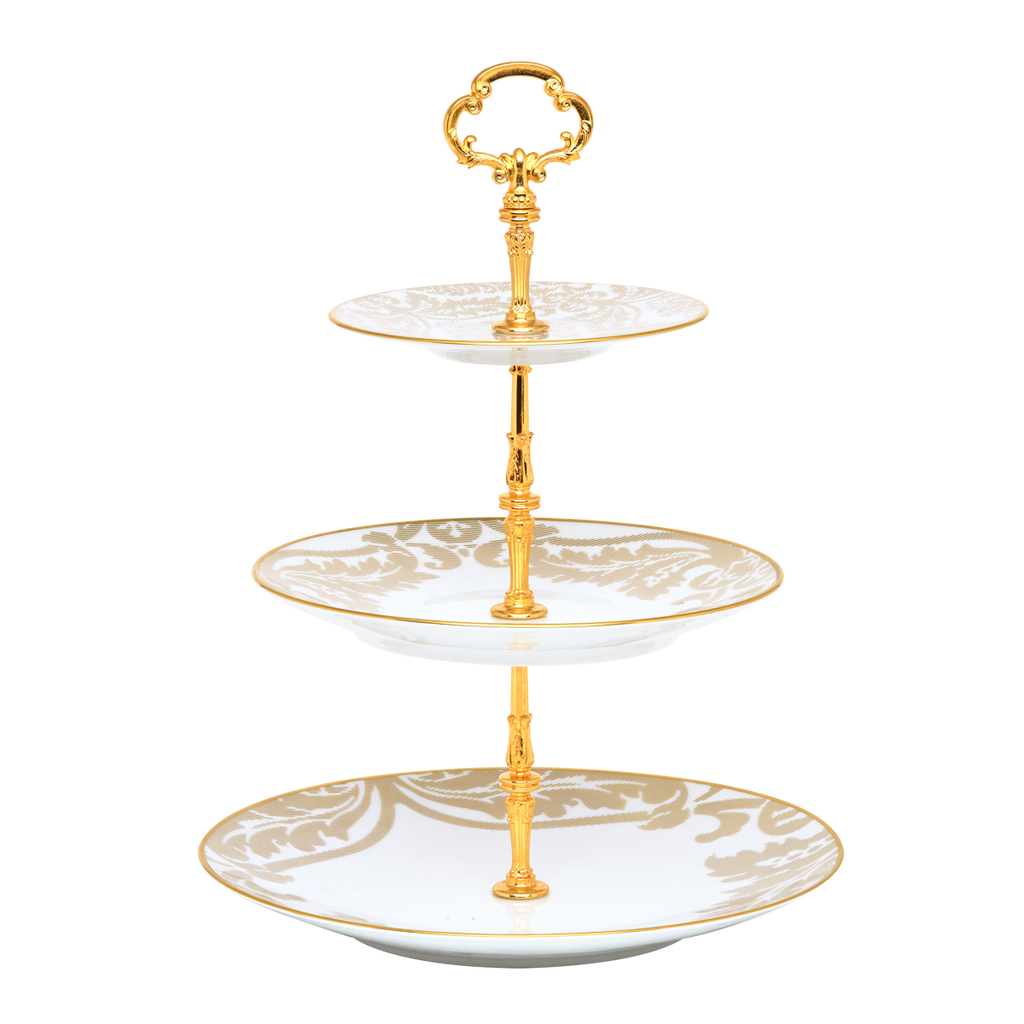 3 Tier Cake Plate Damasse white Ritz Paris Haviland