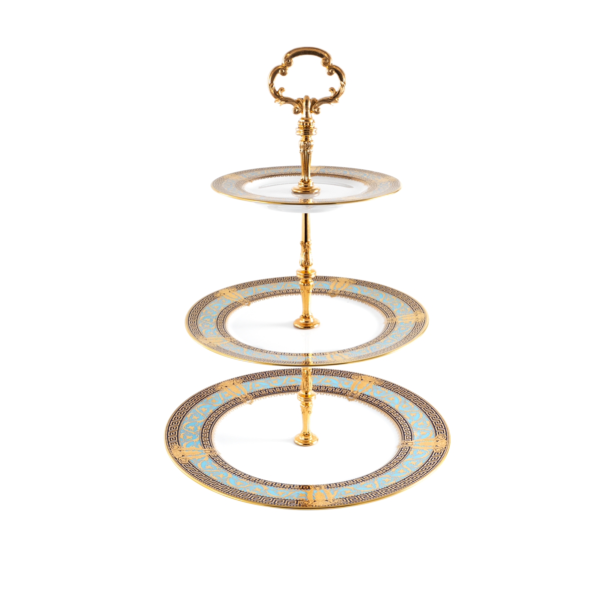 3 Tier cake plate - Sky blue gold Salon Murat